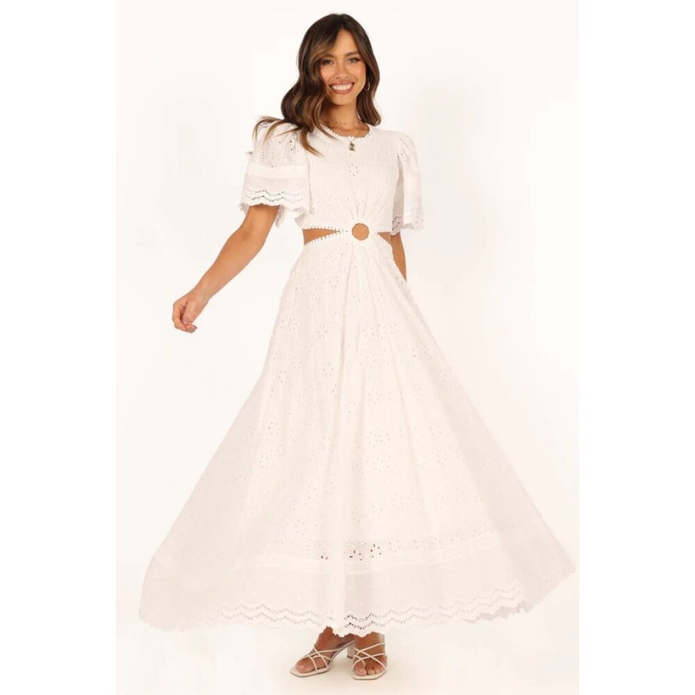 Petal & Pup White Merletto Cut Out Maxi Dress Eyelet Embroidery SZ S NWT - Picture 7 of 7